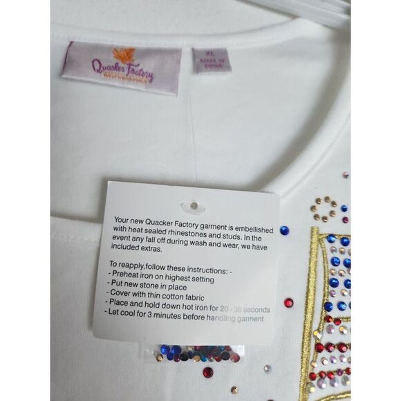 NWOT Quacker Factory White w/ American Flag Beading 100% Cotton Blouse size XL - Picture 5 of 8